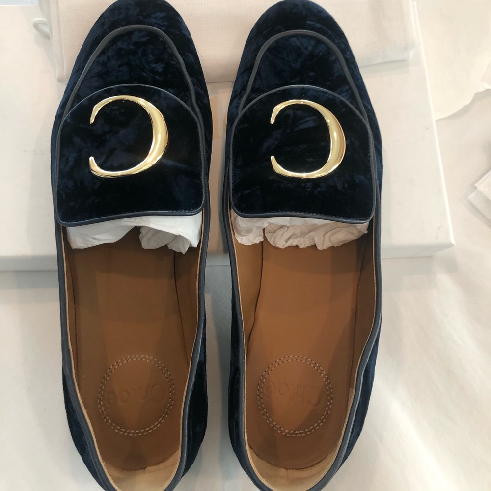 ❌sold❌CHLOE “C” Velvet Navy Collapsible Loafers